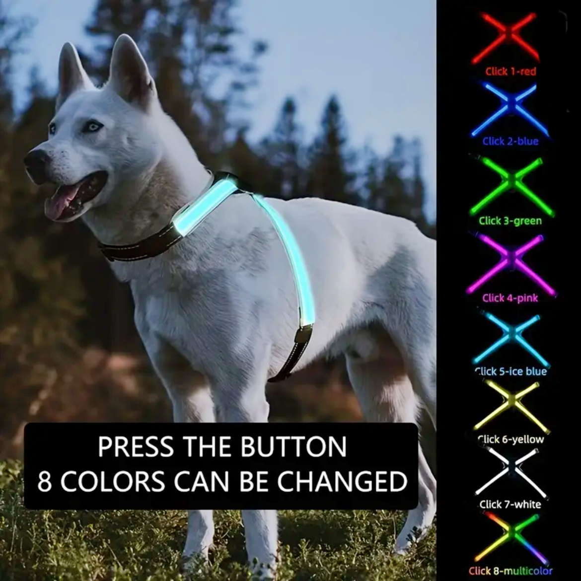 GlowPaws Multi Color LED Harness (One Size Fits All)