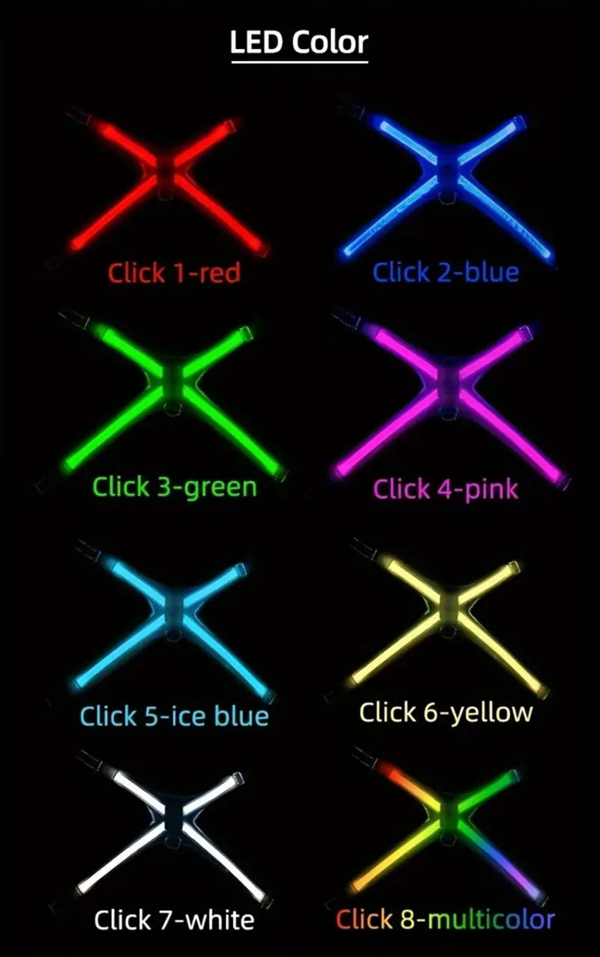 GlowPaws Multi Color LED Harness (One Size Fits All)